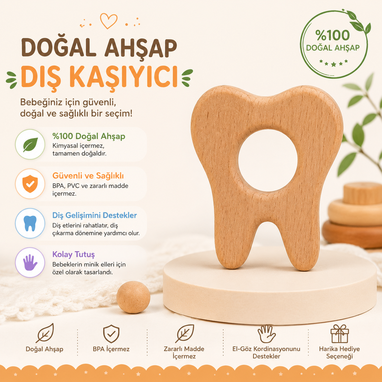 Doğal Ahşap Diş Kaşıyıcı